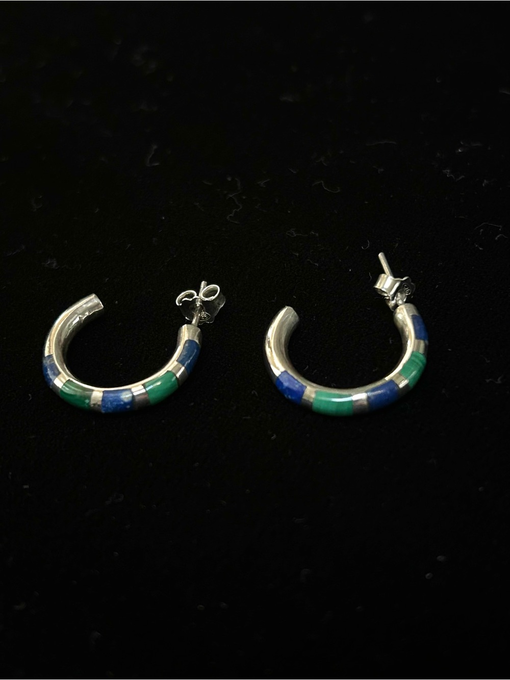 Malachite & Lapis Lazuli Inlaid Sterling Silver Hoop Earrings